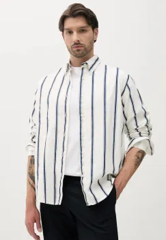 BOSS Orange camasa din amestec de in culoarea alb, cu guler button-down, relaxed, 50538296 imagine