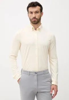 BOSS Orange camasa din bumbac culoarea bej, cu guler button-down, slim, 50543089 imagine