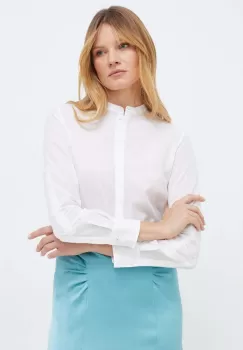Boss Orange camasa femei, culoarea alb, cu guler stand-up, regular imagine