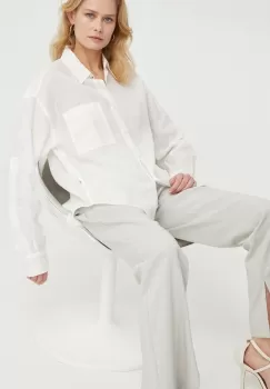 Boss Orange camasa femei, culoarea bej, cu guler clasic, relaxed imagine