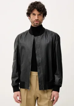 BOSS Orange geaca de piele Jakri culoarea negru, de tranzitie, 50552151 imagine