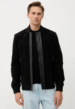 BOSS Orange geaca din piele intoarsa culoarea negru, de tranzitie, 50543505 imagine