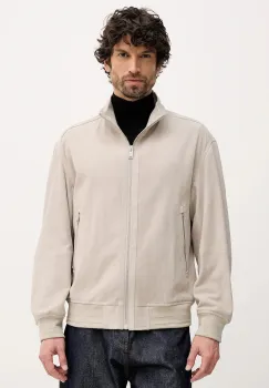 BOSS Orange geaca din piele intoarsa Jarip culoarea gri, de tranzitie, 50552111 imagine