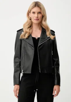BOSS Orange geaca ramones de piele culoarea negru, de tranzitie, 50541769 imagine