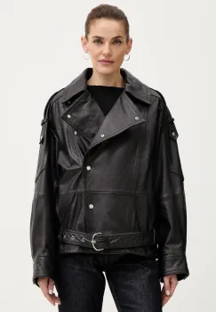 BOSS Orange geaca ramones de piele culoarea negru, de tranzitie, 50552201 imagine