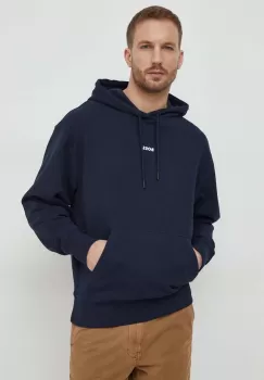 Boss Orange hanorac de bumbac barbati, culoarea albastru marin, cu gluga, cu imprimeu imagine