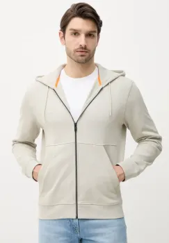 BOSS Orange hanorac de bumbac barbati, culoarea bej, cu gluga, neted imagine