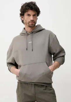 BOSS Orange hanorac de bumbac barbati, culoarea maro, cu gluga, cu imprimeu imagine