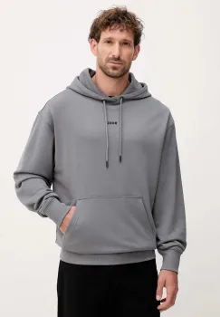 BOSS Orange hanorac de bumbac culoarea maro, cu gluga, cu imprimeu imagine