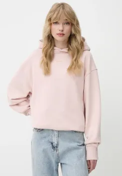 BOSS Orange hanorac de bumbac femei, culoarea roz, cu gluga, cu imprimeu, 50534815 imagine