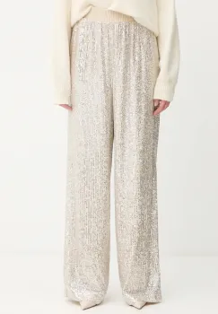 BOSS Orange pantaloni culoarea bej, lat, high waist, 50548327 imagine