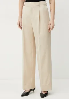 BOSS Orange pantaloni din amestec de in femei, culoarea bej, drept, high waist, 50546207 imagine