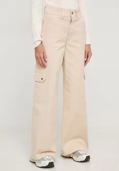 Boss Orange pantaloni femei, culoarea bej, lat, high waist imagine
