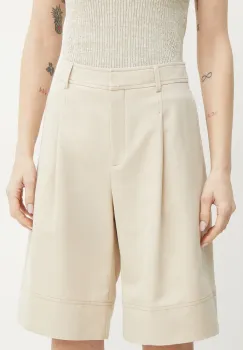 BOSS Orange pantaloni scurti din amestec de in femei, culoarea bej, neted, high waist, 50546217 imagine
