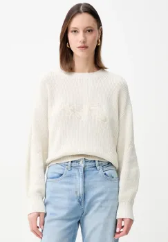 BOSS Orange pulover de bumbac femei, culoarea bej, 50540285 imagine