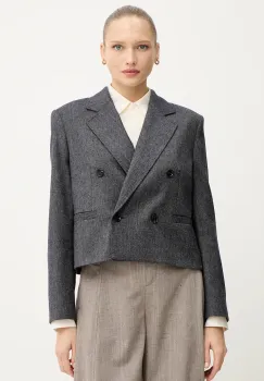 BOSS Orange sacou din lana culoarea bleumarin, cu doua randuri de nasturi, cu imprimeu, 50547682 imagine
