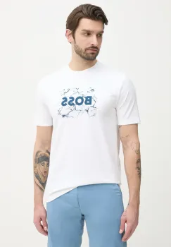 BOSS Orange tricou din bumbac barbati, culoarea alb, cu imprimeu, 50539186 imagine