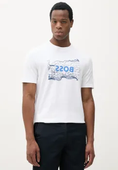 BOSS Orange tricou din bumbac barbati, culoarea bej, cu imprimeu, 50539186 imagine