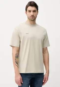 BOSS Orange tricou din bumbac barbati, culoarea bej, cu imprimeu, 50539188 imagine