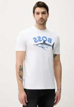 BOSS Orange tricou din bumbac barbati, culoarea bej, cu imprimeu, 50539196 imagine