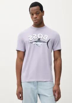 BOSS Orange tricou din bumbac barbati, culoarea violet, cu imprimeu, 50539196 imagine
