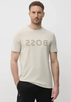 BOSS Orange tricou din bumbac BOSS ORANGE barbati, culoarea bej, cu imprimeu, 50481923 imagine