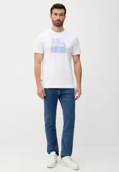 BOSS Orange tricou din bumbac culoarea alb, cu imprimeu, 50546381 imagine