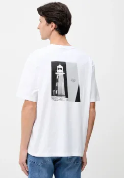 BOSS Orange tricou din bumbac culoarea alb, cu imprimeu, 50551471 imagine