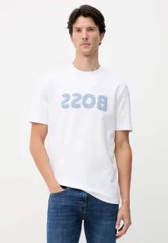 BOSS Orange tricou din bumbac culoarea alb, cu imprimeu, 50554616 imagine