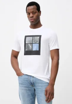 BOSS Orange tricou din bumbac culoarea alb, cu imprimeu, 50556024 imagine