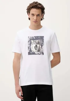 BOSS Orange tricou din bumbac culoarea bej, cu imprimeu, 50554615 imagine