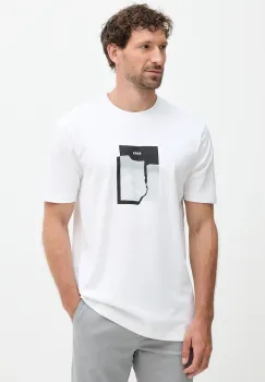 BOSS Orange tricou din bumbac culoarea bej, cu imprimeu, 50554640 imagine