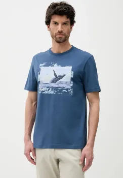 BOSS Orange tricou din bumbac culoarea bleumarin, cu imprimeu, 50539187 imagine