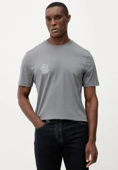 BOSS Orange tricou din bumbac culoarea gri, cu imprimeu, 50554610 imagine