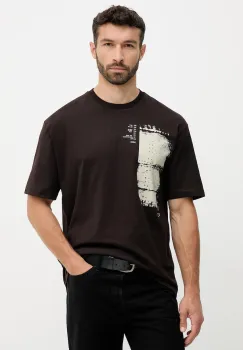 BOSS Orange tricou din bumbac culoarea maro, cu imprimeu, 50546958 imagine