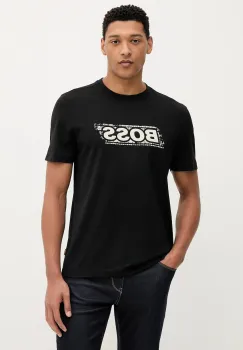 BOSS Orange tricou din bumbac culoarea negru, cu imprimeu, 50546381 imagine