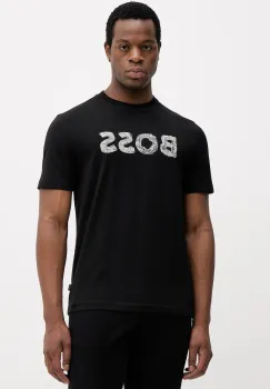 BOSS Orange tricou din bumbac culoarea negru, cu imprimeu, 50554616 imagine