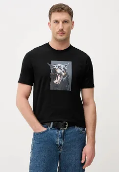 BOSS Orange tricou din bumbac Te_Dobermann culoarea negru, cu imprimeu, 50558965 imagine