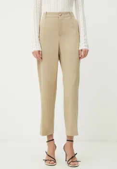 BOSS pantaloni de bumbac culoarea bej, drept, high waist, 50547650 imagine