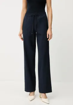 BOSS pantaloni de bumbac culoarea bleumarin, drept, high waist, 50543268 imagine