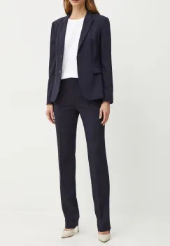 BOSS pantaloni de lana culoarea albastru marin, drept, high waist, 50490045 imagine