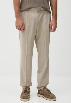 BOSS pantaloni de lana culoarea bej, cu fason chinos, 50545822 imagine