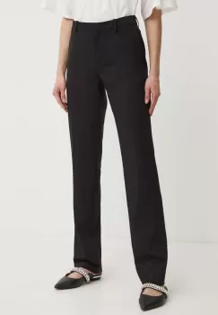 BOSS pantaloni de lana culoarea negru, drept, high waist, 50490045 imagine