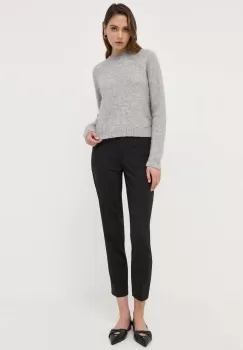 BOSS pantaloni de lana culoarea negru, fason tigareta, high waist imagine