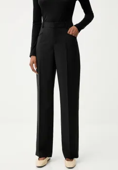 BOSS pantaloni de lana culoarea negru, lat, medium waist, 50546613 imagine