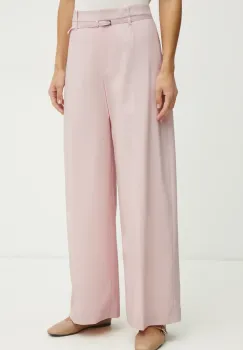 BOSS pantaloni de lana femei, culoarea roz, lat, high waist, 50537404 imagine
