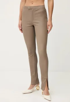 BOSS pantaloni de piele culoarea maro, mulata, high waist, 50541926 imagine