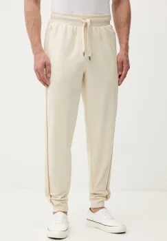 BOSS pantaloni de trening din bumbac culoarea bej, cu imprimeu, 50550613 imagine