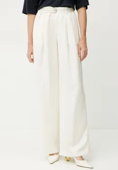 BOSS pantaloni din amestec de in femei, culoarea bej, drept, high waist, 50538045 imagine
