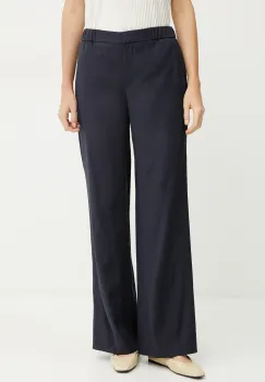 BOSS pantaloni din in femei, culoarea bleumarin, drept, high waist, 50540608 imagine